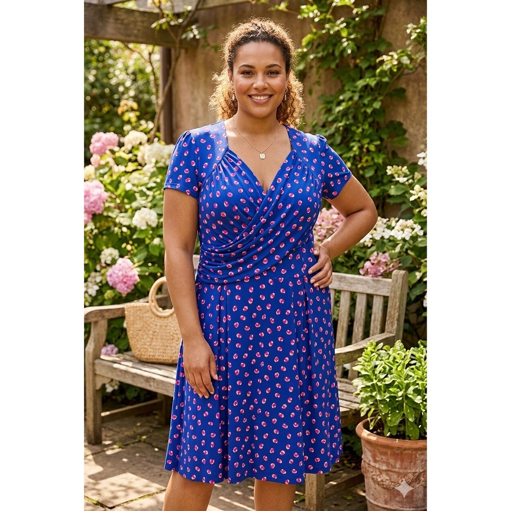 Leota Martini Faux Wrap‎ Navy Stretchy Party Midi Dress Going Out Size 3X Resort